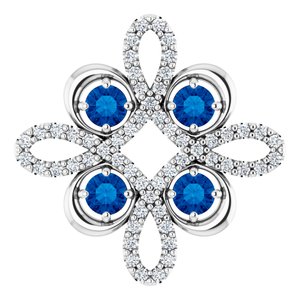 14K White Natural Blue Sapphire & 1/6 CTW Natural Diamond Clover Pendant
