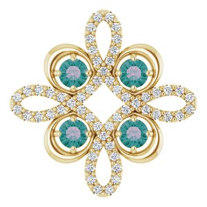 14K Yellow Lab-Grown Alexandrite & 1/6 CTW Diamond Clover Pendant