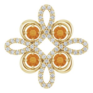 14K Yellow Natural Citrine & 1/6 CTW Natural Diamond Clover Pendant
