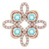 14K Rose Natural Blue Zircon & 1/6 CTW Natural Diamond Clover Pendant