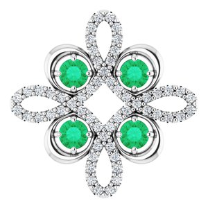 14K White Natural Emerald & 1/6 CTW Natural Diamond Clover Pendant