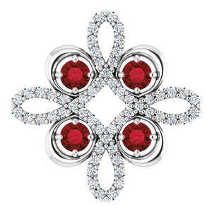 14K White Natural Mozambique Garnet & 1/6 CTW Natural Diamond Clover Pendant