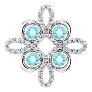 Platinum Natural Blue Zircon & 1/6 CTW Natural Diamond Clover Pendant