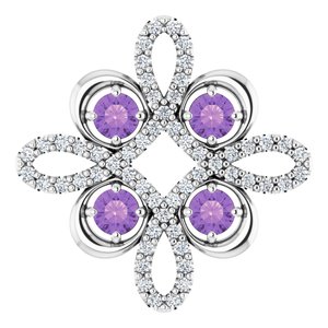 14K White Natural Amethyst & 1/6 CTW Natural Diamond Pendant