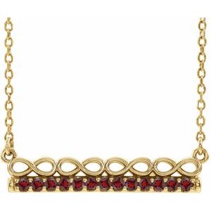 14K Yellow Natural Mozambique Garnet Infinity-Inspired Bar 16" Necklace