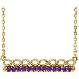 14K Yellow Natural Amethyst Infinity-Inspired Bar 16" Necklace