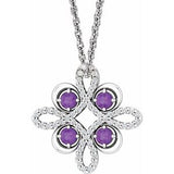 Platinum Natural Amethyst & 1/6 CTW Natural Diamond Clover 18" Necklace