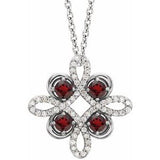 14K White Natural Mozambique Garnet & 1/6 CTW Natural Diamond Clover 18" Necklace