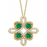 14K Yellow Lab-Grown Emerald & 1/6 CTW Diamond Clover 18" Necklace