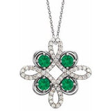 Platinum Lab-Grown Emerald & 1/6 CTW Diamond Clover 18" Necklace