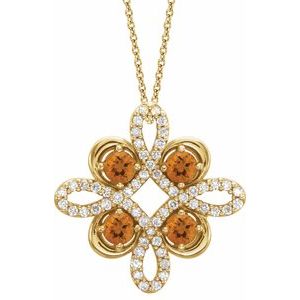 14K Yellow Natural Citrine & 1/8 CTW Natural Diamond Clover 18" Necklace