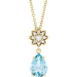 14K Yellow Natural Aquamarine & .08 CTW Natural Diamond 16-18" Necklace