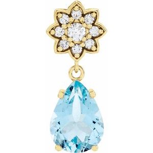 14K Yellow Natural Aquamarine & .08 CTW Natural Diamond Floral-Inspired Pendant