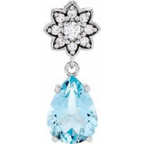 14K White Natural Aquamarine & .08 CTW Natural Diamond Floral-Inspired Pendant