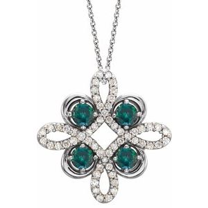 Platinum Natural Alexandrite & 1/6 CTW Natural Diamond Clover 18" Necklace