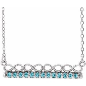 Sterling Silver Natural Blue Zircon Infinity-Inspired Bar 16" Necklace