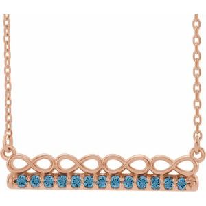 14K Rose Natural Blue Zircon Infinity-Inspired Bar 18" Necklace