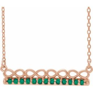14K Rose Natural Emerald Infinity-Inspired Bar 16" Necklace