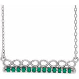 14K White Natural Emerald Infinity-Inspired Bar 16" Necklace