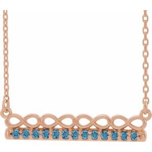 14K Rose Natural Aquamarine Infinity-Inspired Bar 16" Necklace
