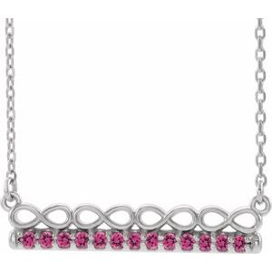 14K White Natural Pink Tourmaline Infinity-Inspired Bar 18" Necklace