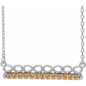 14K White Natural Citrine Infinity-Inspired Bar 18" Necklace