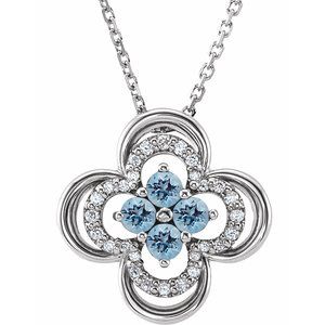 Platinum Natural Aquamarine & .08 CTW Natural Diamond Clover 18" Necklace