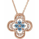 14K Rose Natural Aquamarine & .08 CTW Natural Diamond Clover 18" Necklace