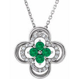 Platinum Natural Emerald & .08 CTW Natural Diamond Clover 18" Necklace
