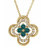 14K Yellow Lab-Grown Alexandrite & .08 CTW Natural Diamond Clover 18" Necklace