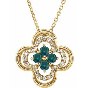 14K Yellow Lab-Grown Alexandrite & .08 CTW Natural Diamond Clover 18" Necklace