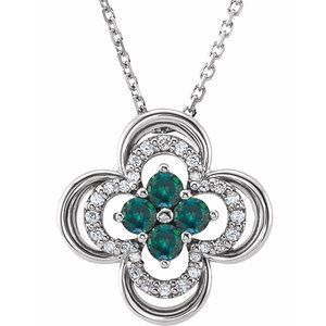 14K White Natural Alexandrite & .08 CTW Natural Diamond Clover 18" Necklace