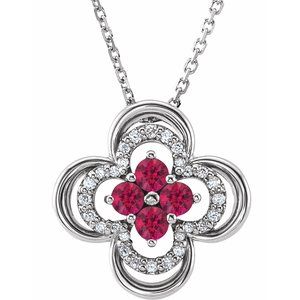 Platinum Lab-Grown Ruby & .08 CTW Natural Diamond Clover 18" Necklace