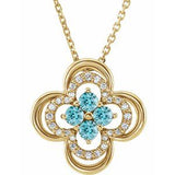 14K Yellow Natural Blue Zircon & .08 CTW Natural Diamond Clover 18" Necklace