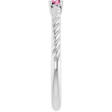Sterling Silver 3mm Natural Pink Tourmaline Solitaire Rope Ring