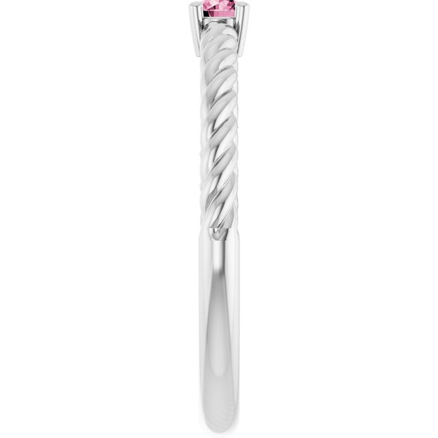 Sterling Silver 3mm Natural Pink Tourmaline Solitaire Rope Ring