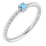 14K White 3 mm Natural Aquamarine Solitaire Rope Ring