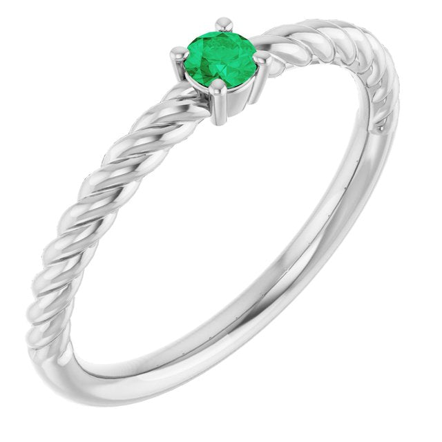 Platinum 3mm Lab-Grown Emerald Solitaire Rope Ring