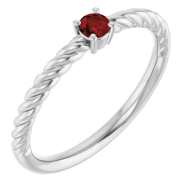 Platinum 3mm Natural Mozambique Garnet Solitaire Rope Ring