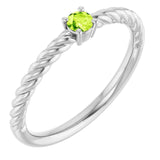 Platinum 3mm Natural Peridot Solitaire Rope Ring