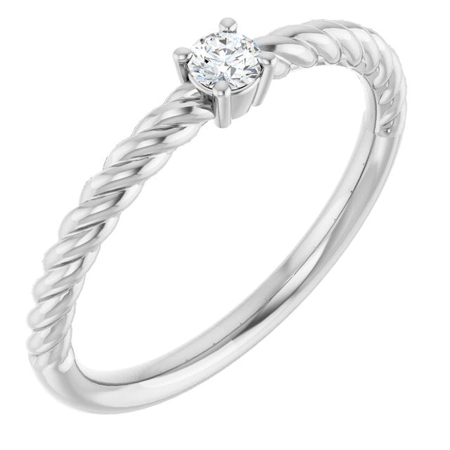 Platinum 3mm Natural White Sapphire Solitaire Rope Ring