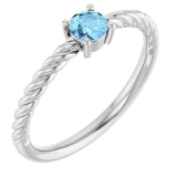 Platinum 4mm Natural Aquamarine Solitaire Rope Ring