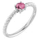 Platinum 4mm Natural Pink Tourmaline Solitaire Rope Ring