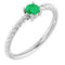 14K White 4mm Natural Emerald Solitaire Rope Ring