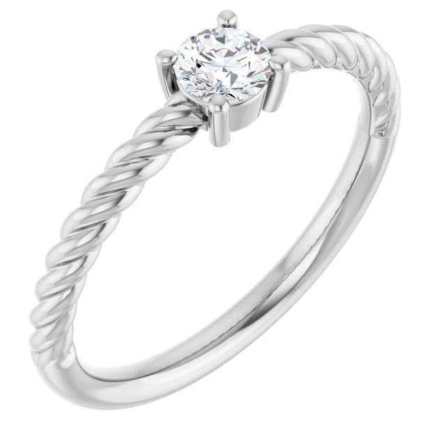Platinum 4mm Natural White Sapphire Solitaire Rope Ring