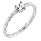 14K White 4mm Round Solitaire Rope Ring Mounting