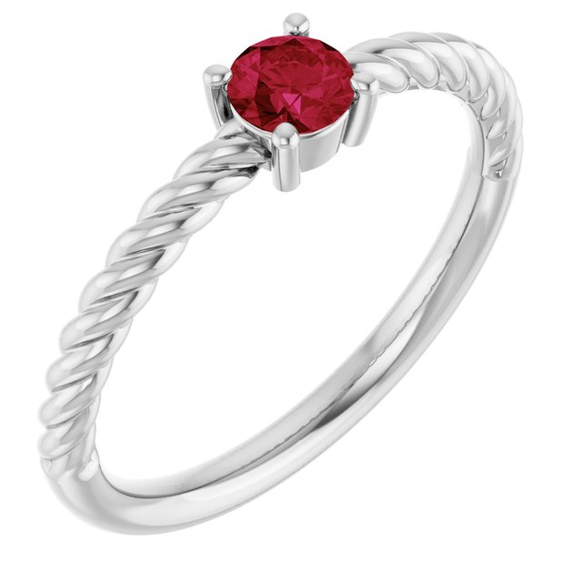 Platinum 4mm Lab-Grown Ruby Solitaire Rope Ring