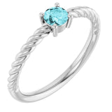 Sterling Silver 4mm Natural Blue Zircon Solitaire Rope Ring