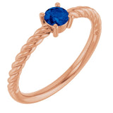 14K Rose 4mm Natural Blue Sapphire Solitaire Rope Ring