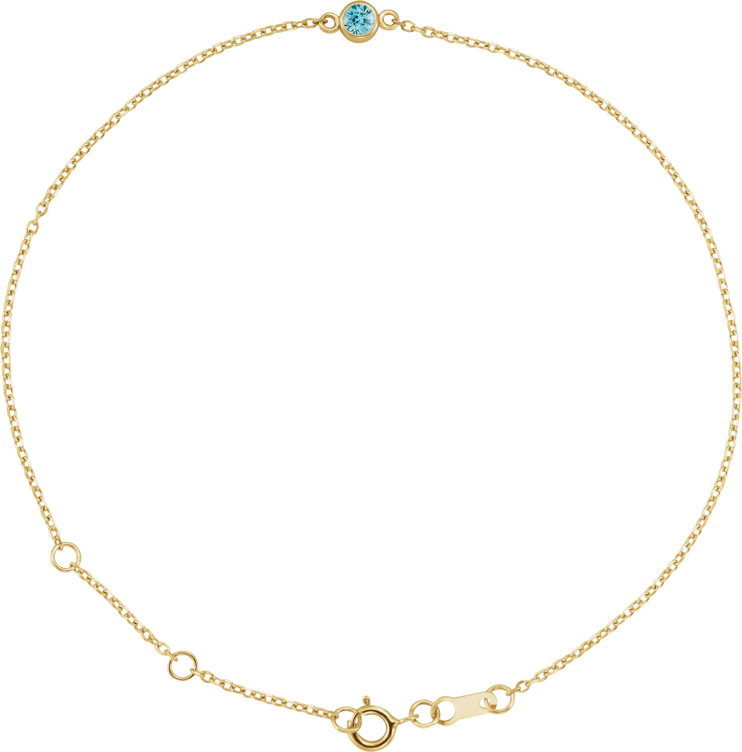 14K Yellow Gold Natural Blue Zircon Bezel Set Solitaire 6 1/2-7 1/2" Bracelet